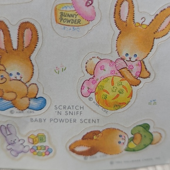 Vintage 1984 Hallmark Scratch-n-Sniff Bunny Stickers Baby Powder Scent - Picture 2 of 3